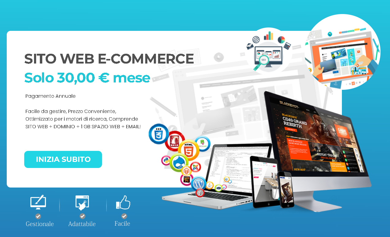 Siti internet per le vendite online con shop e-commerce